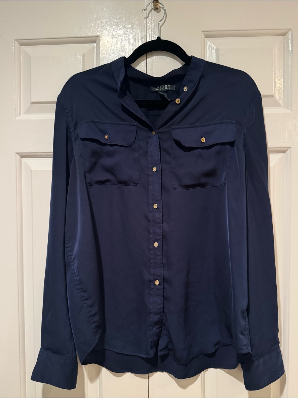 Lauren Ralph Lauren Navy Long-Sleeve Button-Down Blouse with Gold Buttons